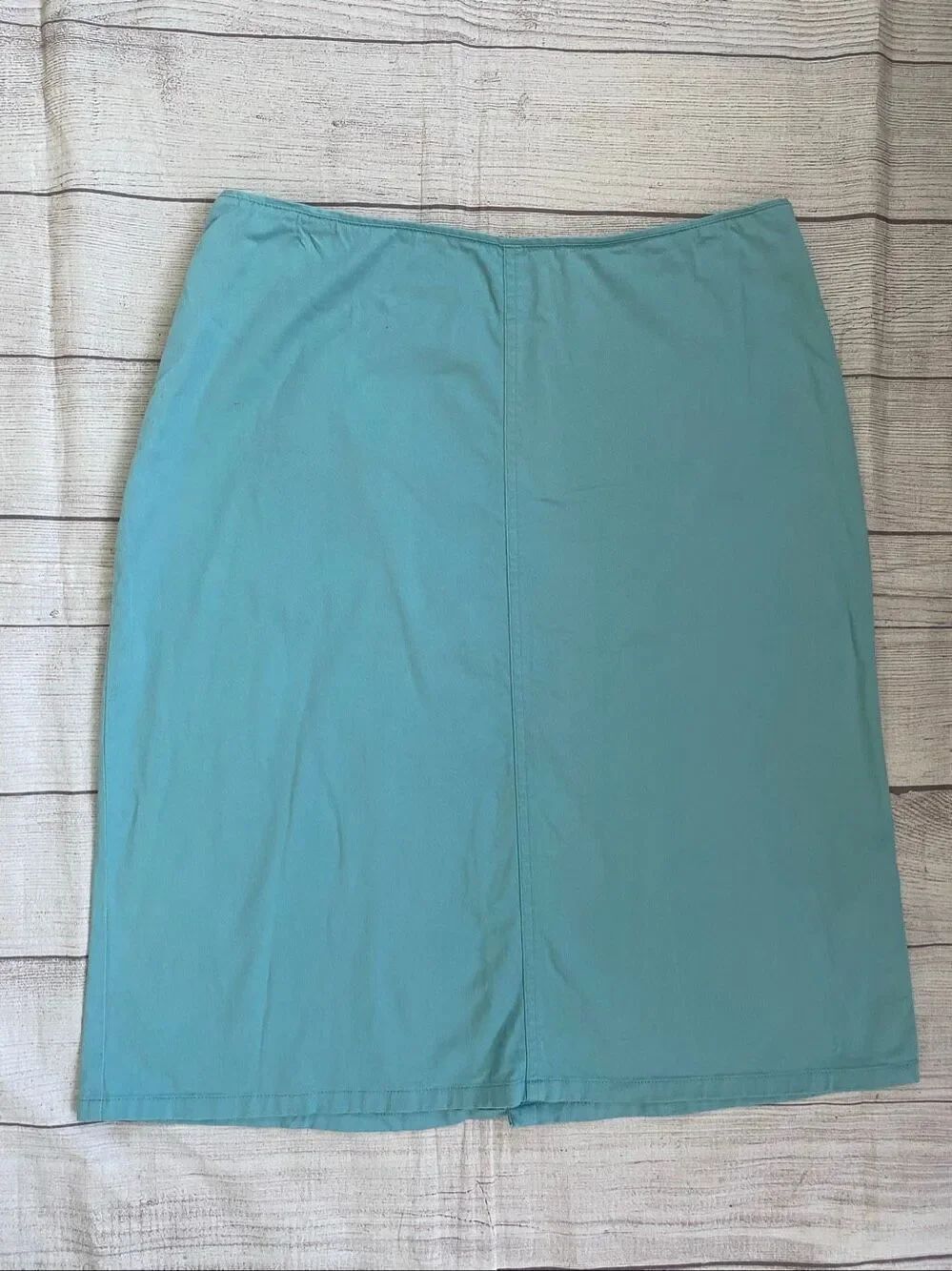 Christopher & Banks women 10 stretch side zip midi skirt w/back slit blue
